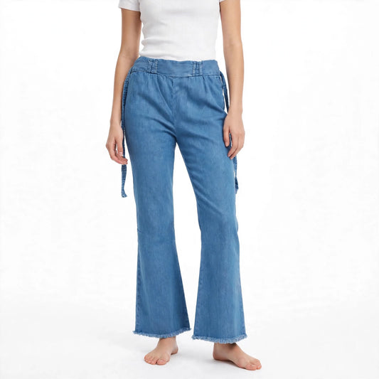 Side-Tie Frayed Hem Wide-Leg Jeans – Light Blue