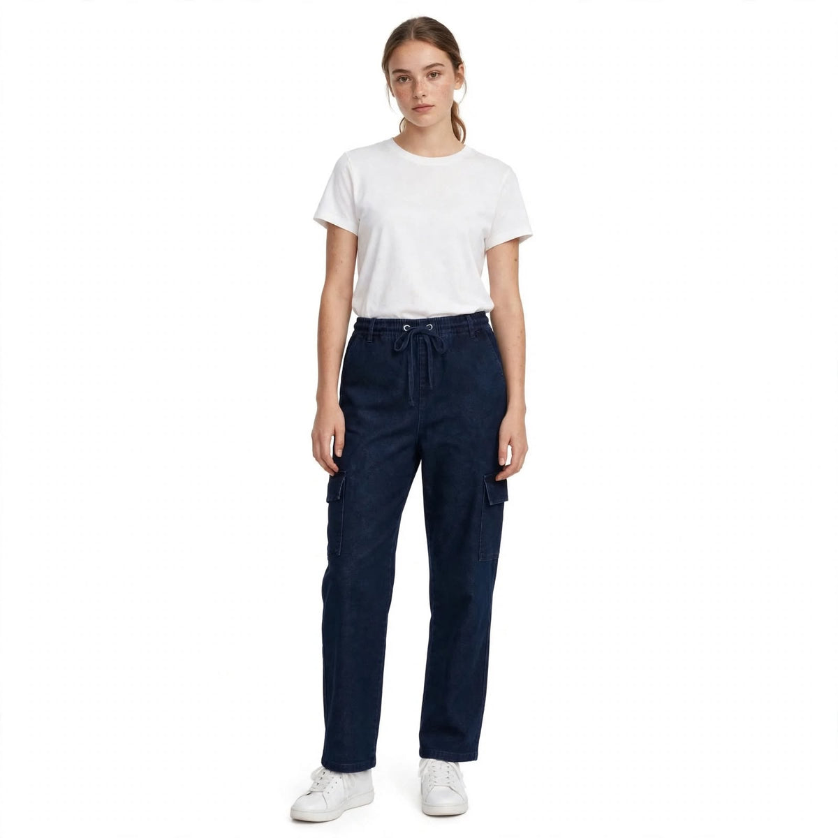 Washed Drawstring Cargo Pants – Dark Navy