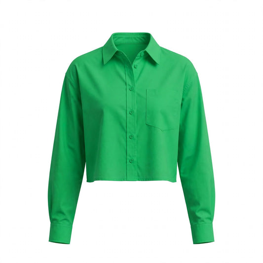 Bright green cropped shirt with patch pocket and boxy fit