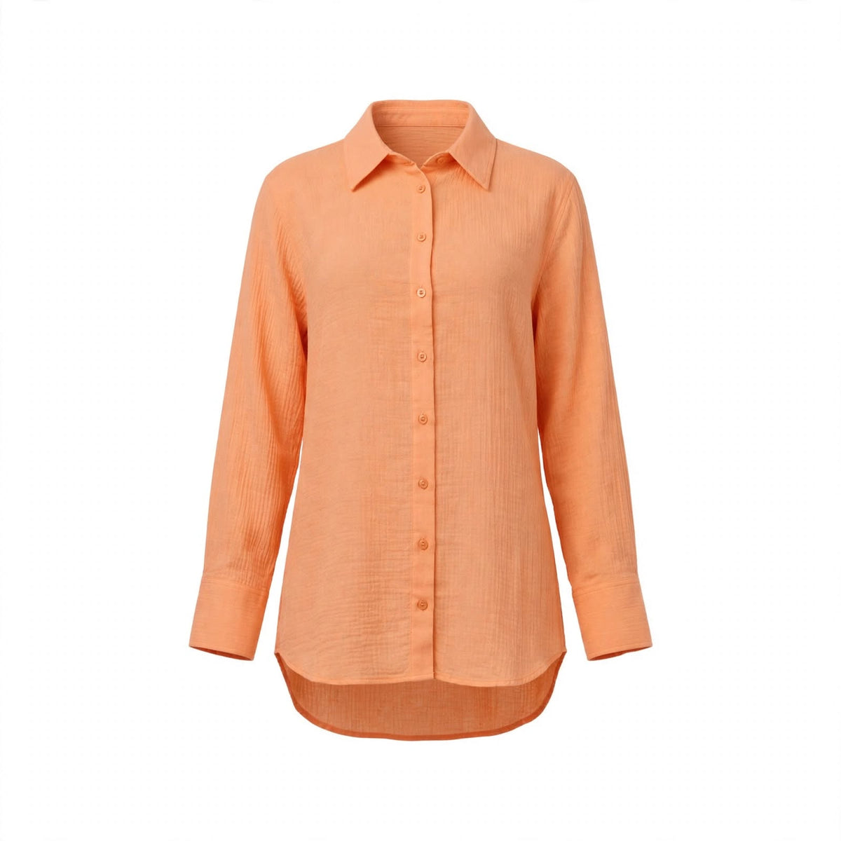 Orange crinkle cotton oversized shirt with collared button front