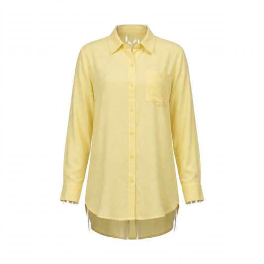Butter yellow long shirt with chest pocket and high-low hem