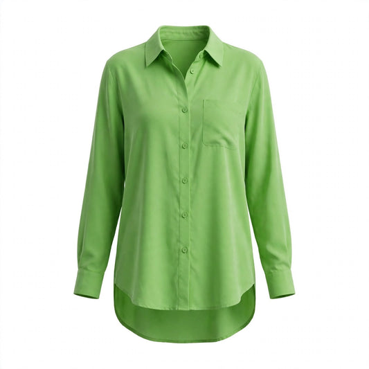 Apple green long shirt with chest pocket and high-low hem