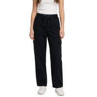 Washed Drawstring Cargo Pants – Black
