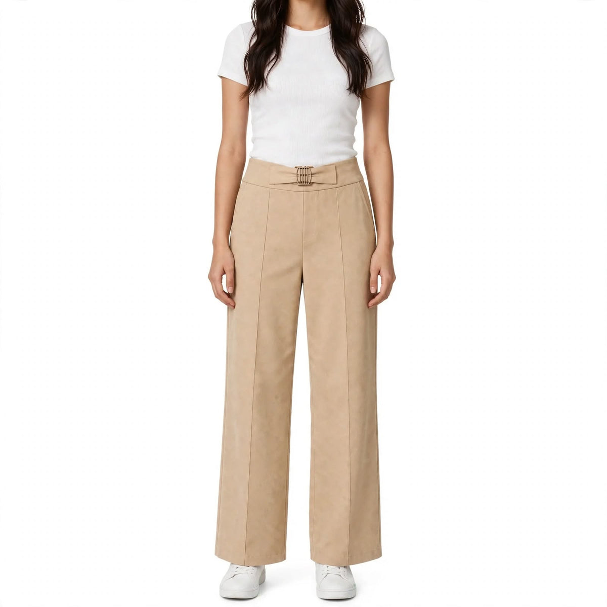 Buckle Waist Wide-Leg Culottes – Camel