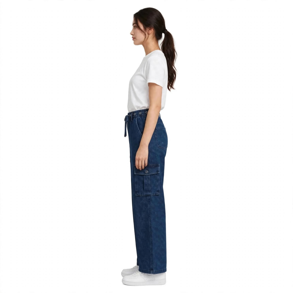 Washed Drawstring Cargo Pants – Denim Blue