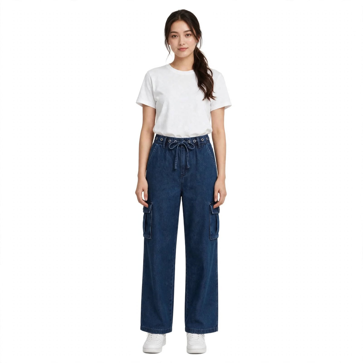 Washed Drawstring Cargo Pants – Denim Blue