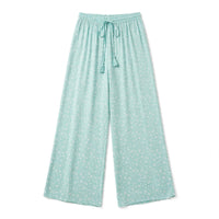 Mint green ditsy floral palazzo pants with a tasselled drawstring waist
