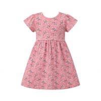 Girls' dusty pink jersey dress with a white blossom print and flutter sleeves