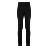 Girls' black cotton stretch leggings with an elastic waistband and ankle-length leg
