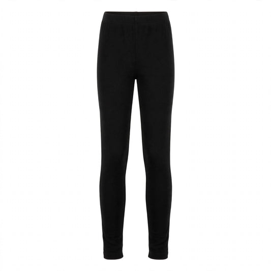 Girls' black cotton stretch leggings with an elastic waistband and ankle-length leg