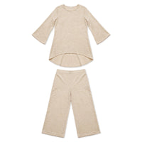 Beige textured weave tunic and matching wide-leg trouser set