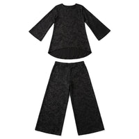 Black floral jacquard tunic and matching wide-leg trouser set
