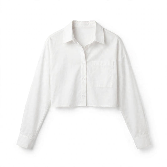 White cropped shirt with patch pocket and boxy dropped shoulder fit
