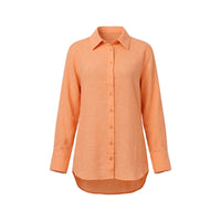 Orange crinkle cotton oversized shirt with collared button front