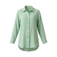 Sage green crinkle cotton oversized shirt with collared button front