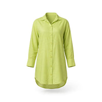 Lime green linen-look long shirt with collared button front