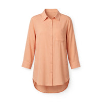 Peach long shirt with chest pocket and high-low hem