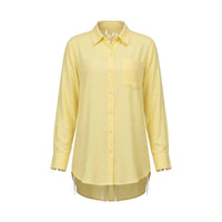 Butter yellow long shirt with chest pocket and high-low hem