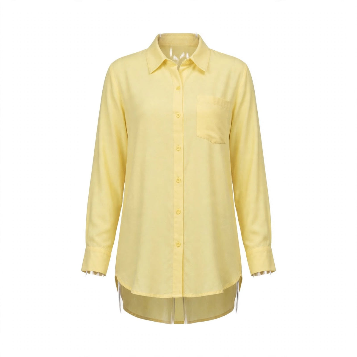 Butter yellow long shirt with chest pocket and high-low hem
