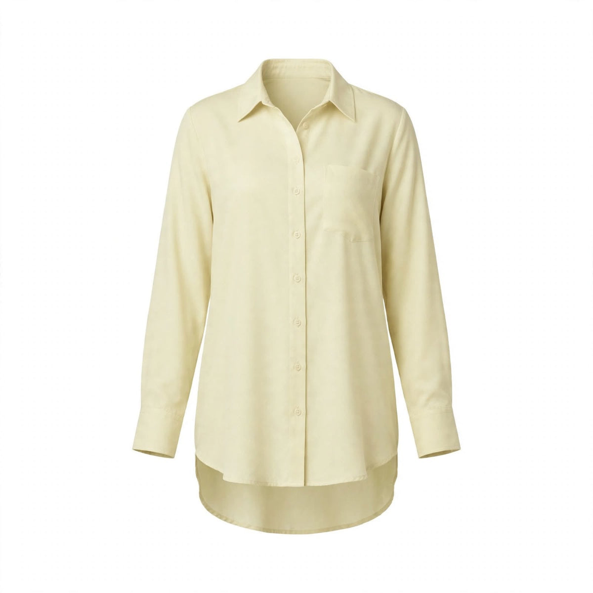 Ivory cream long shirt with chest pocket and high-low hem