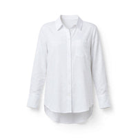White long shirt with chest pocket and curved high-low hem