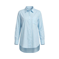 Light blue long shirt with chest pocket and high-low hem