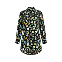 Black long shirt with green and white botanical floral print
