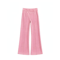Girls' pink flared pants with an elastic waistband and pintuck front seams