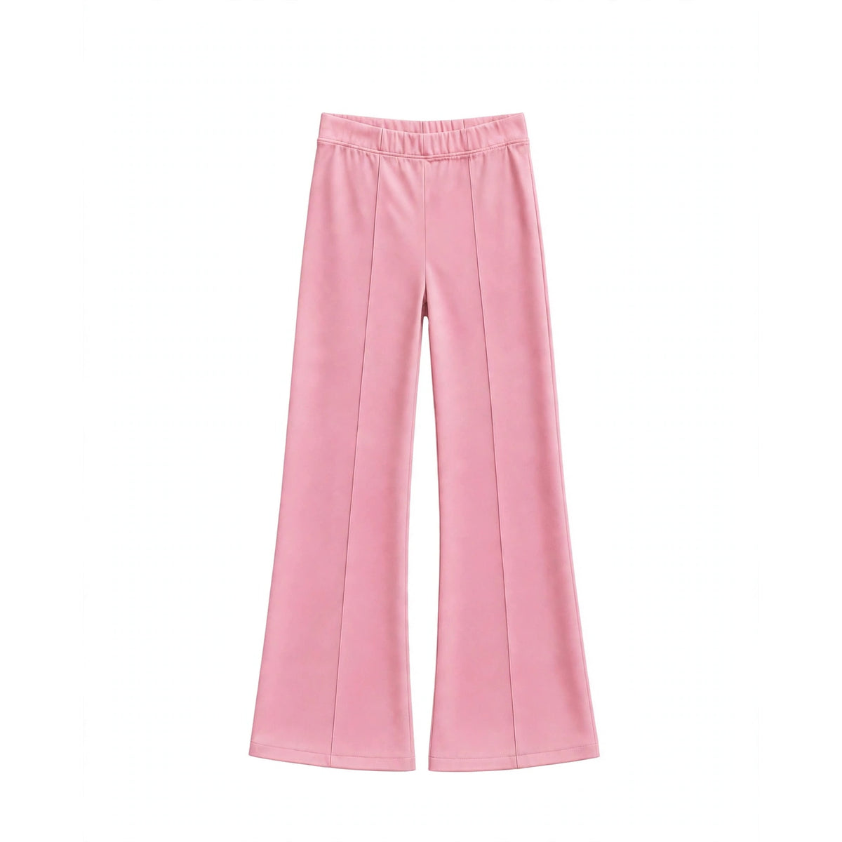 Girls' pink flared pants with an elastic waistband and pintuck front seams